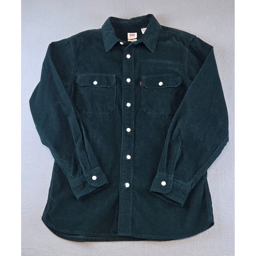 Levis the Worker Corduroy Button Up Long Sleeve Shirt Relaxed Fit Green Mens S